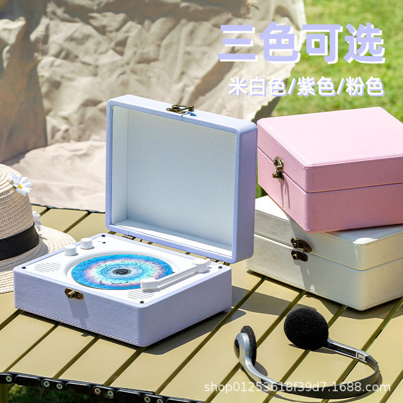 Cd Player Player Star Album Player Retro Bluetooth Cd Record Player Leather Birthday Gift Cross-Border Small