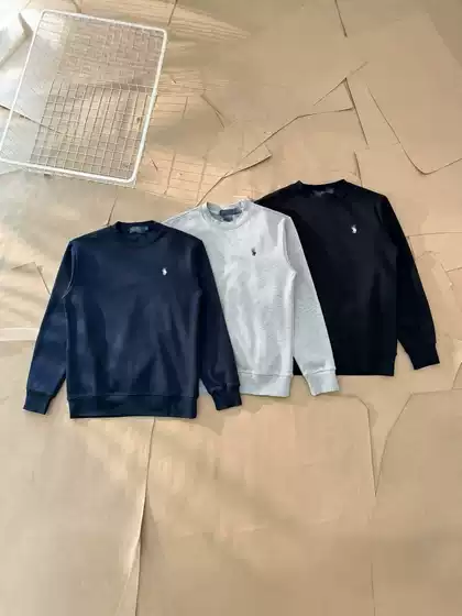 Classic Small Label Embroidered Men's Winter Velvet Round Neck Sweatshirt
