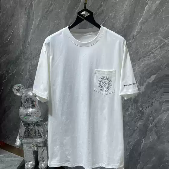ChromeHeart Summer New Collection Kro Classic Horseshoe Cross Sanskrit Pure Cotton Short sleeved T-shirt Cross Border Delivery