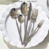 304 Stainless Steel Round Diamond Hammer Western Tableware Solid Handle Restaurant Hotel Steak Knife and Fork Spoon Dessert Spoon suit