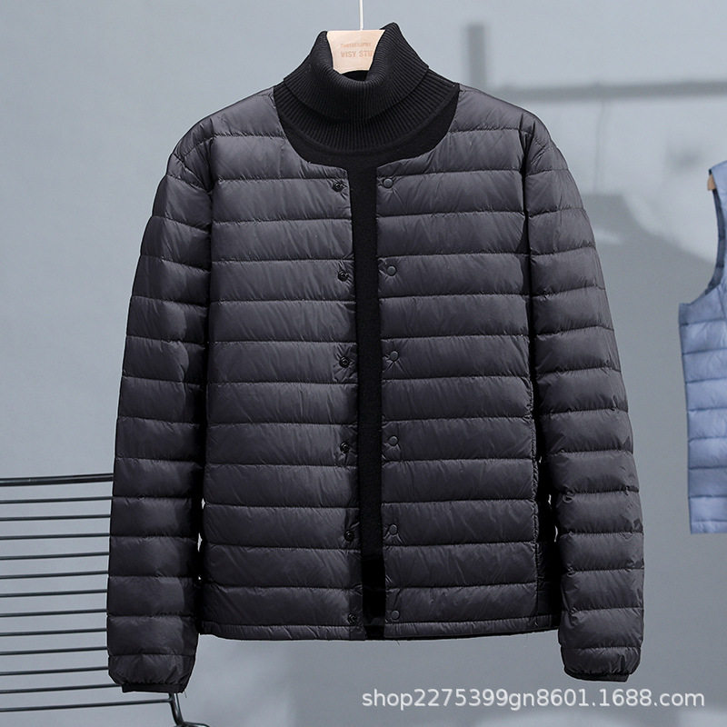 2024 New Men's Light down Jacket Short V Neck Round Neck Two-Wear Thin Large Size White Duck down Men's Outerwear