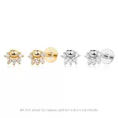 Cross-Border New S925 Sterling Silver Earrings, Fashionable Ball Inlaid Zirconium Nose Stud Earrings, Popular Flats Bottom Threaded Piercing Jewelry
