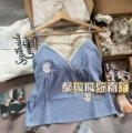 Blue plaid bow suspender belt