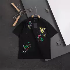High Version Lujia T-Shirt 25 New Summer Letter Graffiti Print Casual Trendy Brand Round Neck Short Sleeves for Men and Women