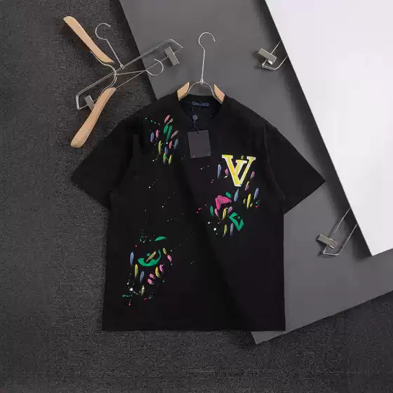 High Version Lujia T-Shirt 25 New Summer Letter Graffiti Print Casual Trendy Brand Round Neck Short Sleeves for Men and Women