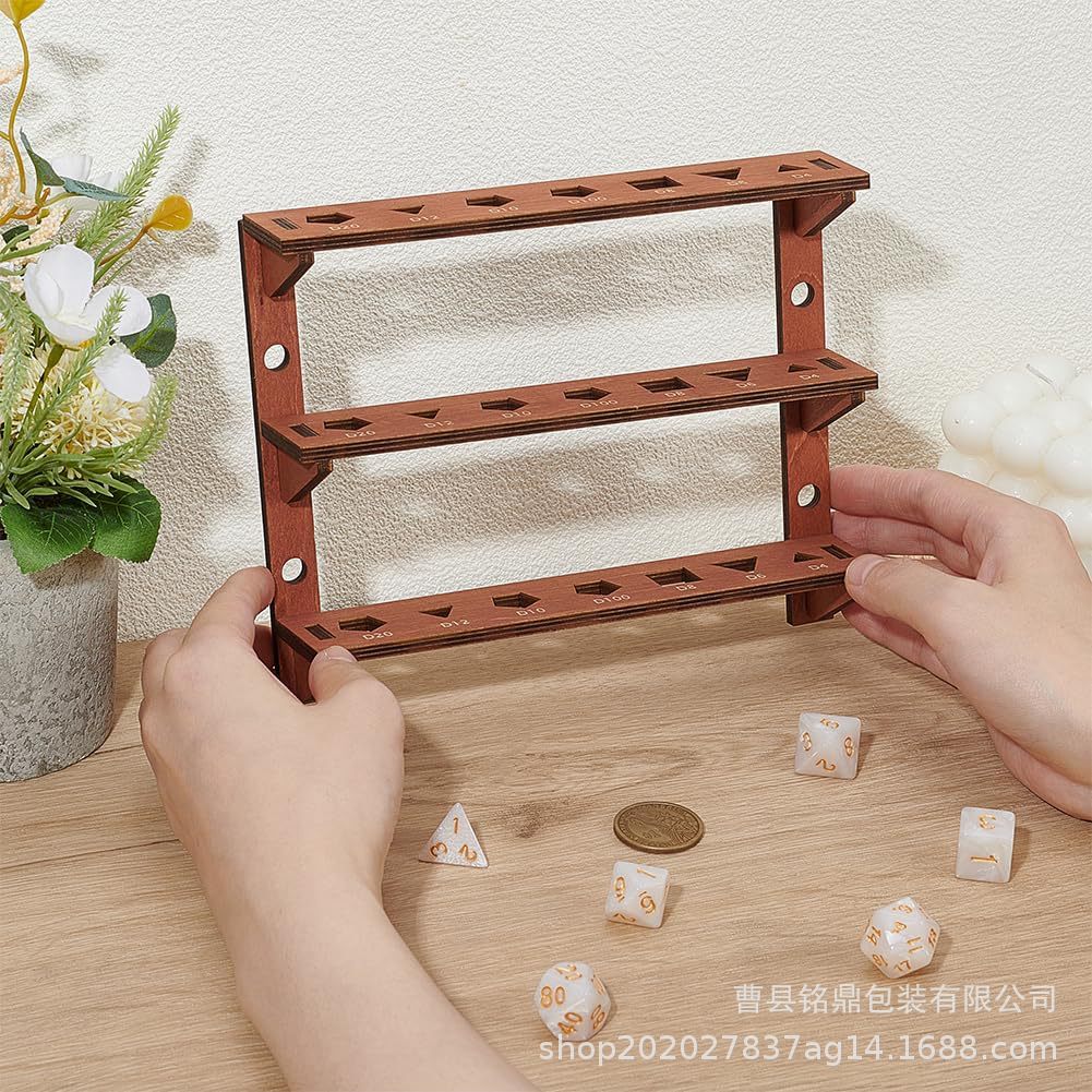 Three-Layer Wooden Dice Rack Display Rack Brown Storage Shelf Can Hold 21 Dice Tabletop Game Collection Rack