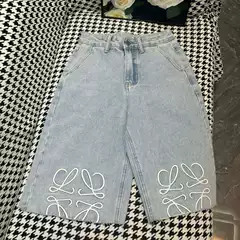 25 Spring New Style Logo Embroidered Raw Edge High Waist Slim Denim Shorts Women's Shorts