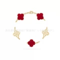 Red agate diamond gold color-five flower bracelet