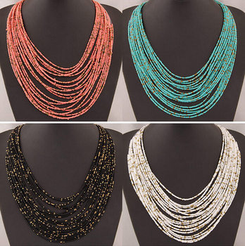 European and American fashion cross-border Bohemian style handmade rice beads multilayer retro elastic fishing line necklace accessories wholesale