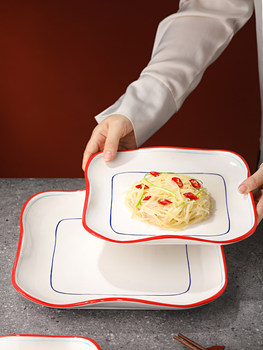 Chili Small Fried Meat Plate Flat Plate Dish Cold Dish Plate Chinese Dinner Plate Hunan Restaurant Restaurant Business Sense Tableware