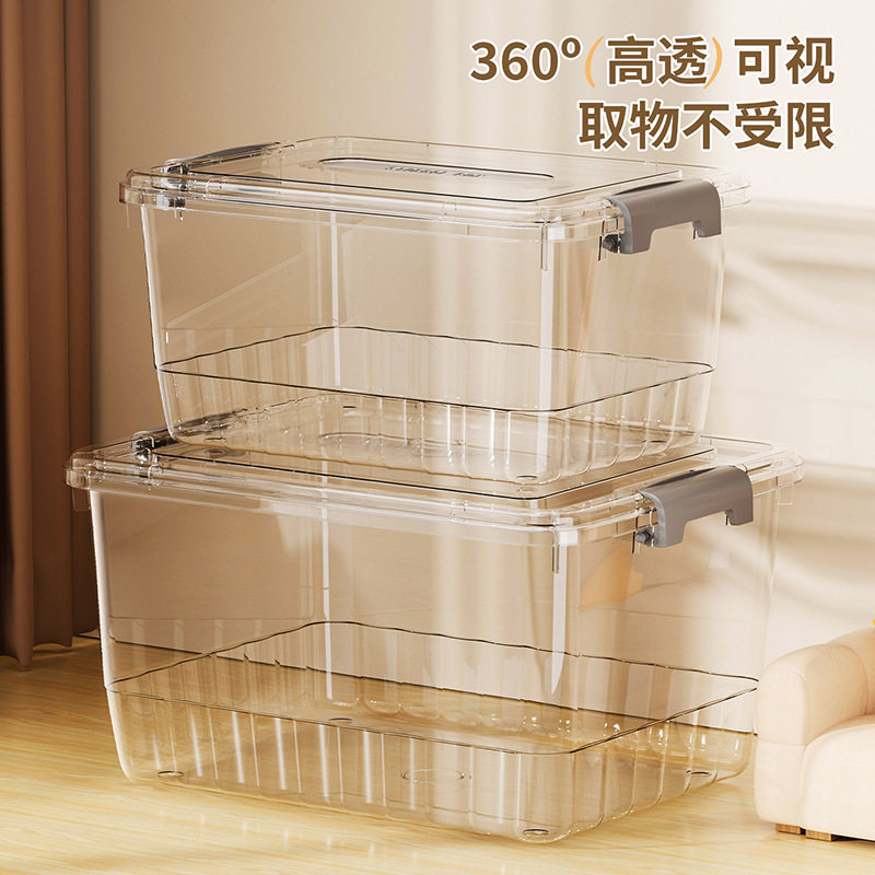 Transparent Storage Box with Lid and Handle, Book Toy Clothes Storage Box, Large Capacity Thickened Organizing Box Storage Box