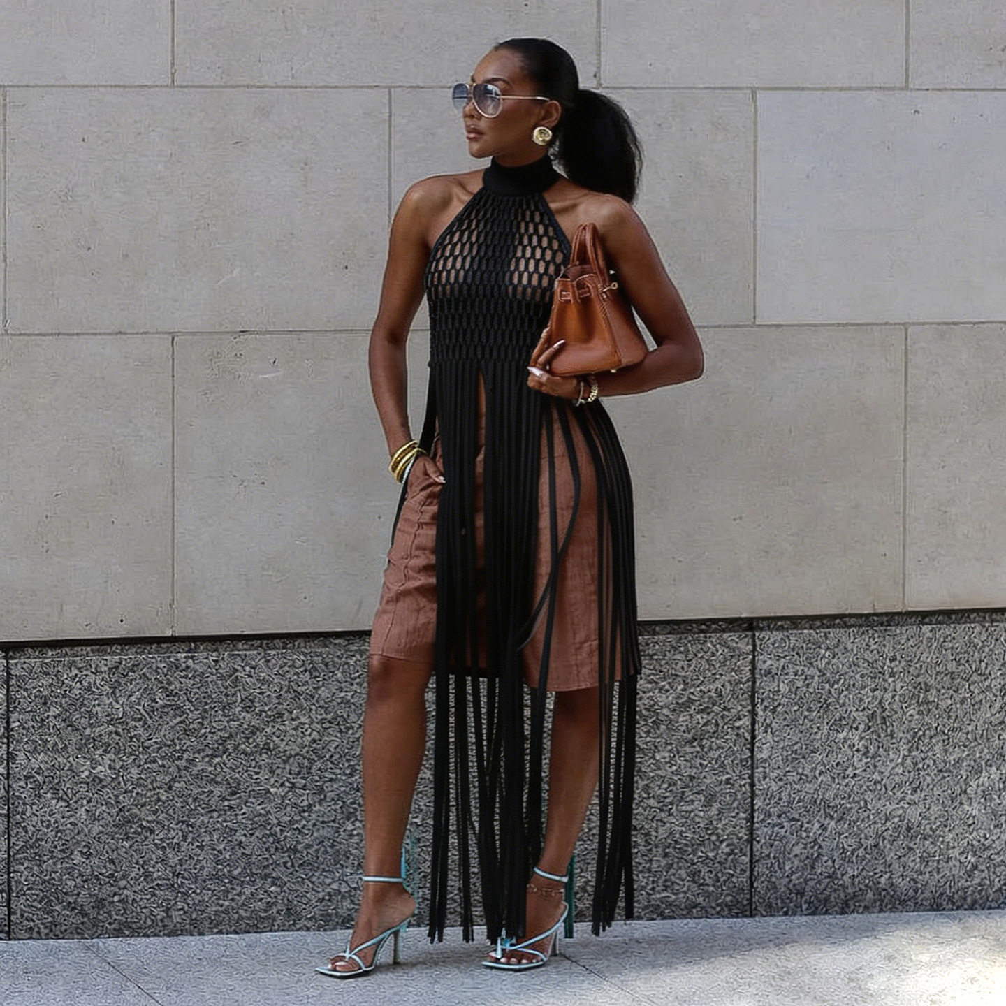 Summer Womens Sheer Mesh Halter Top Sexy Fringe Design Hollow Out Style Perfect for Parties and Night Out Wholesale