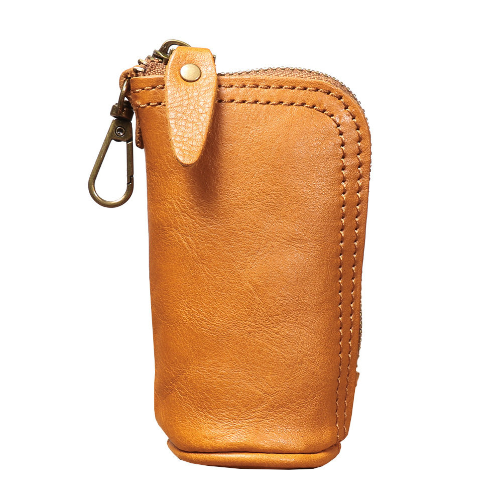 2024 New Vintage Genuine Leather Key Bag Handmade Vegetable Tanned Leather Coin Purse Top Layer Cowhide Car Key Storage Bag