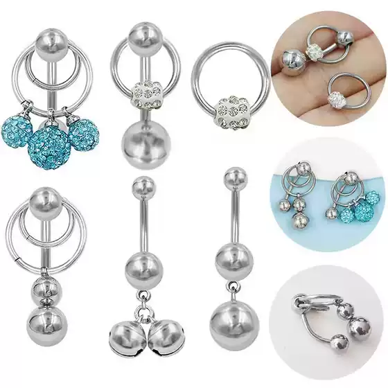 Gaibei Europe and the United States cross-border stainless steel piercing female ring bell pendant belly button ring piercing jewelry factory straight hair
