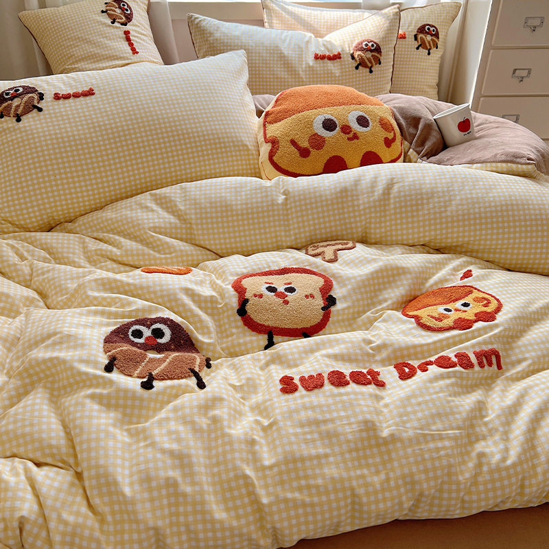 Autumn and Winter Ab Surface Pure Cotton Milk Velvet Bed Four-Piece Bed Bed Sheets Set Pure Cotton Coral Velvet Thickeneded Fleece-Lined Quilt Cover Bedding