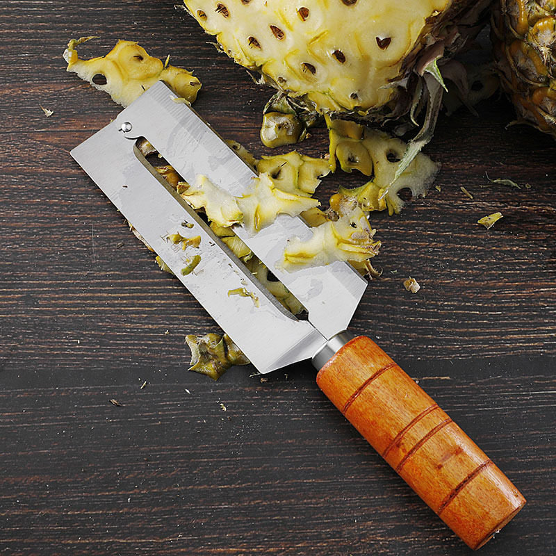 Household Pineapple Knife Wooden Handle Peeling Knife Scraper Melon and Fruit Peeling Peeling Peeler Kitchen Stainless Steel Pineapple Knife