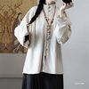 Light Shirt Style: Ming Dynasty Autumn and Winter Thickened Fleece Stand Collar Double-Breasted Bow Pocket Sleeve Short Jacket with Mamian Skirt for Daily Commuting Hanfu