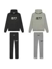 ESS sweatshirt pants men's hooded set 1977 letter printed casual sports pants two-piece set loose and trendy