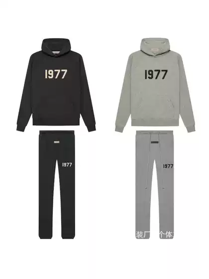 ESS sweatshirt pants men's hooded set 1977 letter printed casual sports pants two-piece set loose and trendy