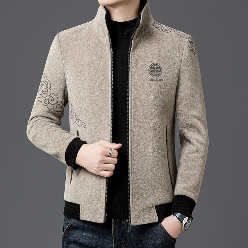 Áo Khoác Bomber Nam Nỉ Lót Bông Dày Dặn Cổ Trụ Màu Be, Đen