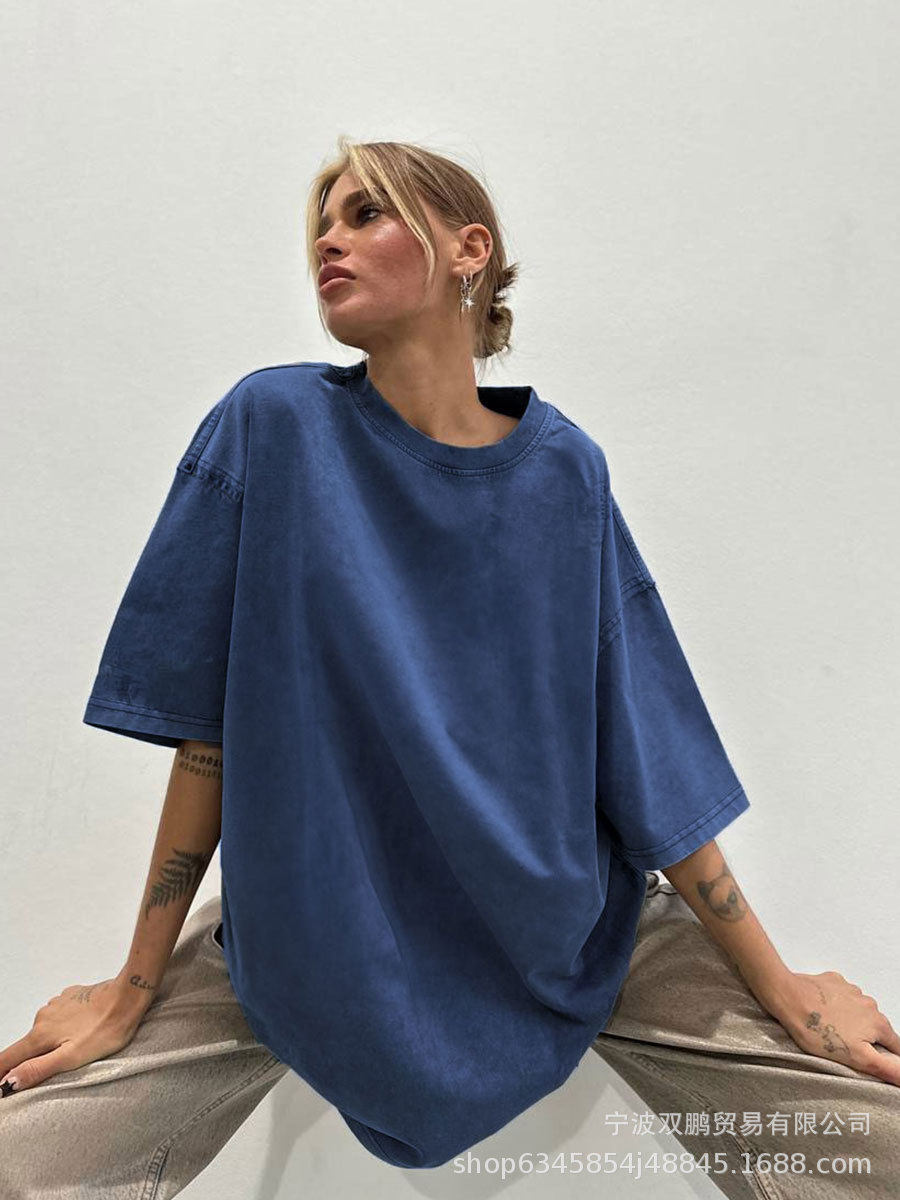 Womens Loose Fit Washed Cotton T Shirt 260g Fabric Colorful Short Sleeve Summer Casual Wear Wholesale Available