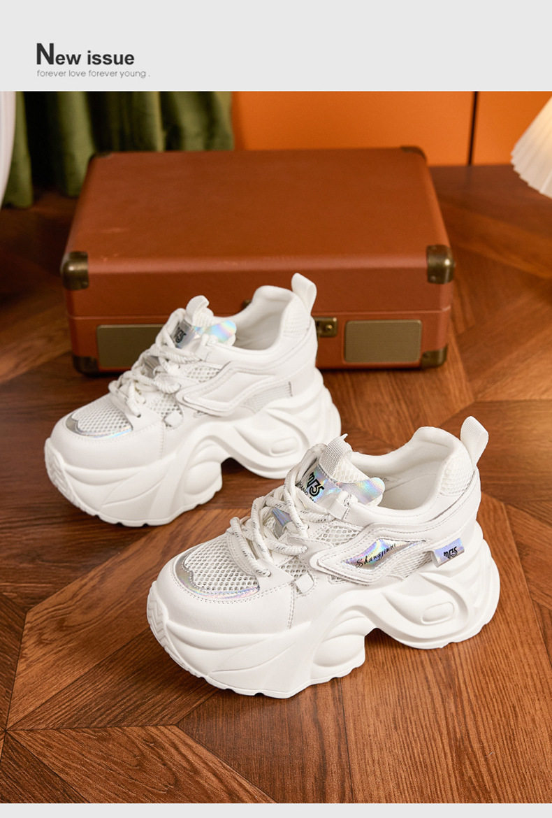 Giày thể thao nữ đế xuồng platform gót siêu cao 8cm — Trắng, Hồng, Vàng gạo, Cam chi tiết 12