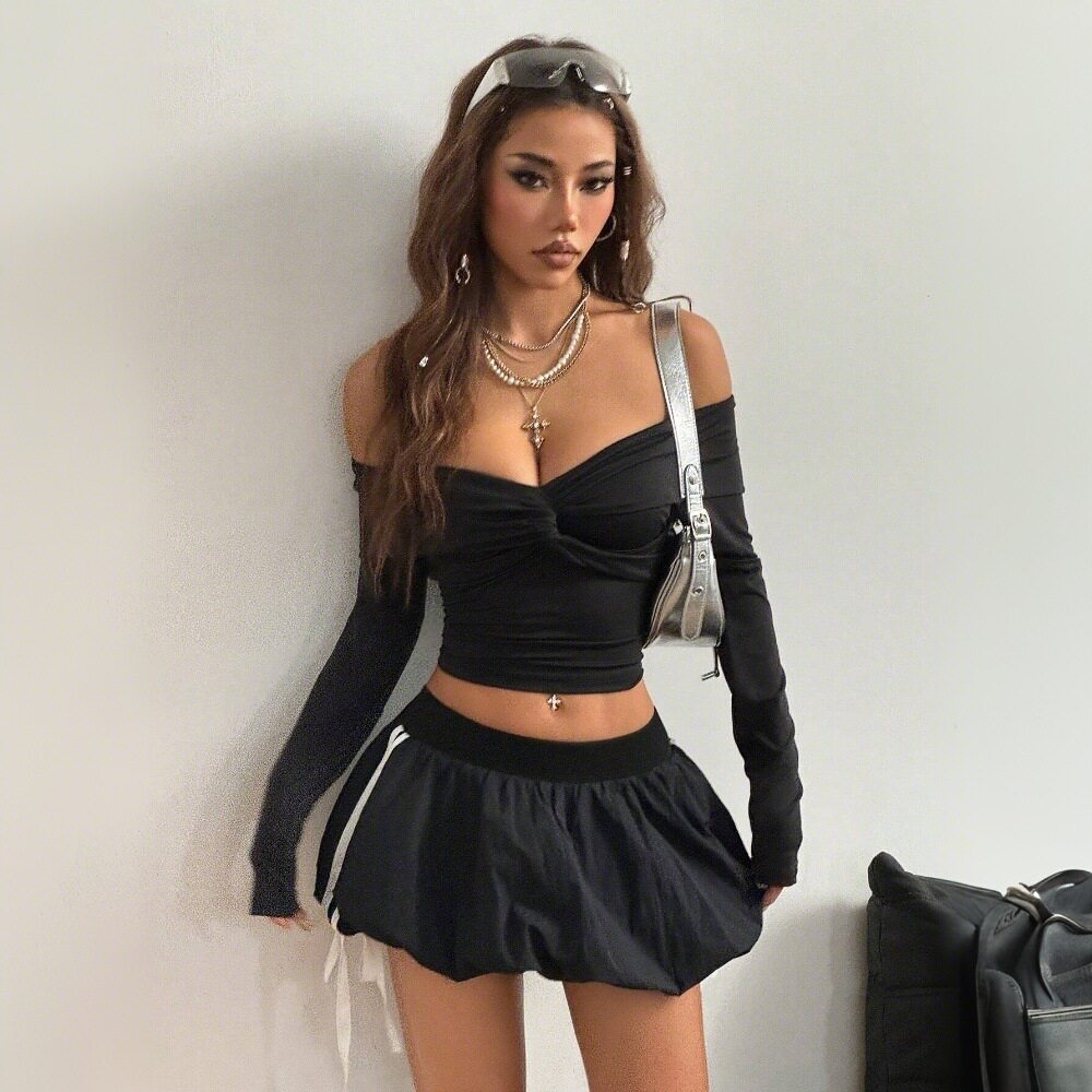 Puff Skirt Striped Color Block Slim Fit Sweet and Spicy Style Spring Summer Fashion Wholesale Available