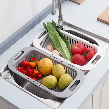 Retractable adjustable sink hollow drain basket fruit and vegetable washing basket washing basket