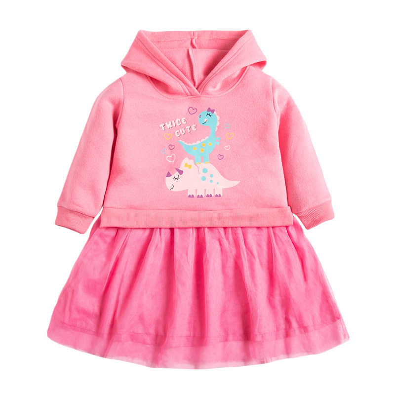 Winter Long-sleeve Kids' Dress, Girls' Casual Fleece-lined Dress