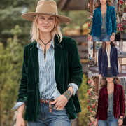 Independent Site Amazon Cross-Border Gold Velvet Short Top for Women 2025 New European and American Clothing Small Suit Jacket