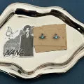 Black and blue nano single diamond stud earrings