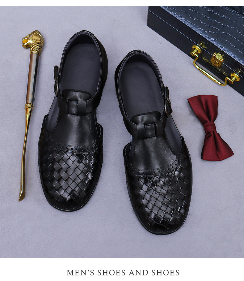 Sandal da nam bít mũi cổ điển khóa cài thoáng khí — Màu nâu, Màu đen