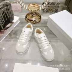 European and American Style 26 New Models D Brand Leather and Satin Patchwork Letter Embroidery Casual Sneakers Versatile Flat White Shoes for Women