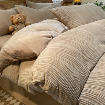 Double-sided Thickened Milk Coral Fleece Bed Four-piece Set Winter fleece-lined Quilt Cover Coral Flange Suede Bed Sheet Bedding