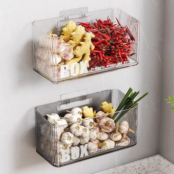 Space-saving Multi-functional Storage Rack Kitchen Scallion, Ginger and Garlic Storage Box Wall-mounted Vegetable Seasoning Storage Artifact