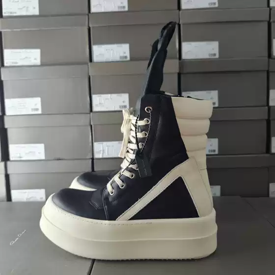 2026 Model Ro Shoes in Classic Black and White, High-Top Thick-Soled Sneakers for Men, Trendy Brand Couple Style, Lace-Up Color-Blocking Casual Shoes