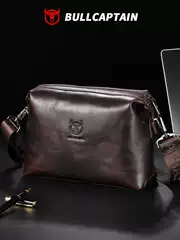 Captain Niu Leather Shoulder Crossbody Bag Men's Genuine Leather Large Capacity First Layer Oil Wax Cowhide Card Horizontal iPad Small Bag