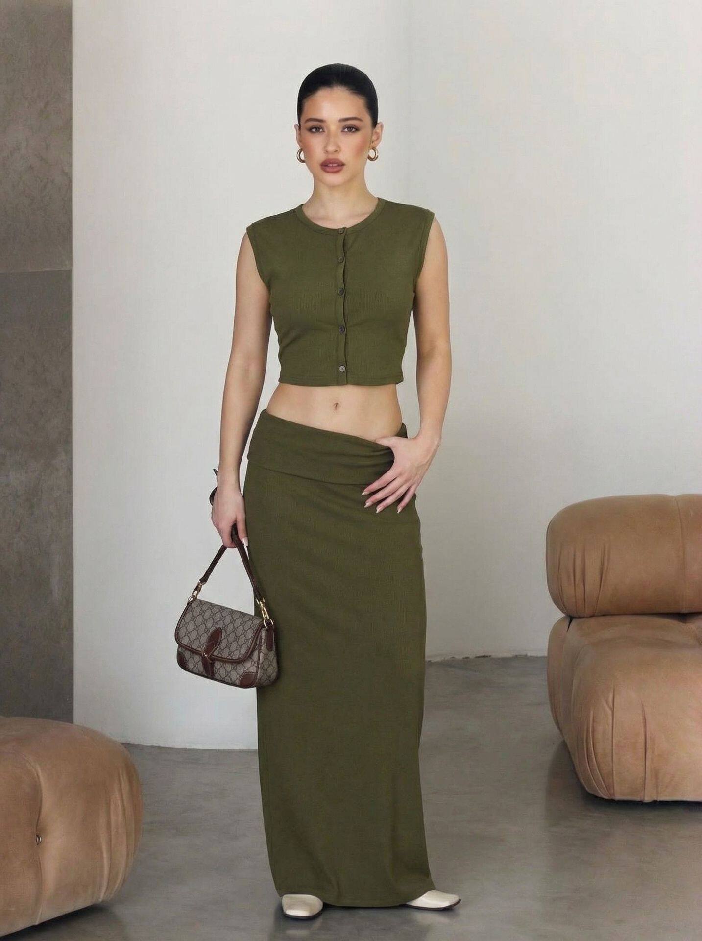 Soft Modal Two Piece Set for Women Sleeveless Top Mermaid Skirt Casual Spring Summer Style Wholesale Available