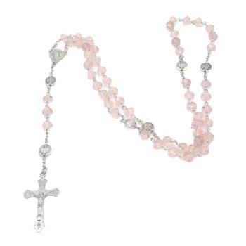 Foreign trade hot pink crystal cross Rosary necklace transparent colorful crystal necklace jewelry wholesale