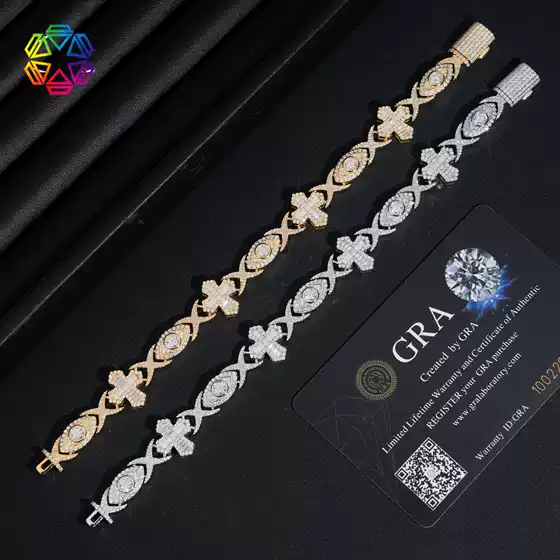 2025 New Cuban Chain 14mm925 Silver Moissanite Cross & Eye Bracelet Necklace Source Factory Direct Sale