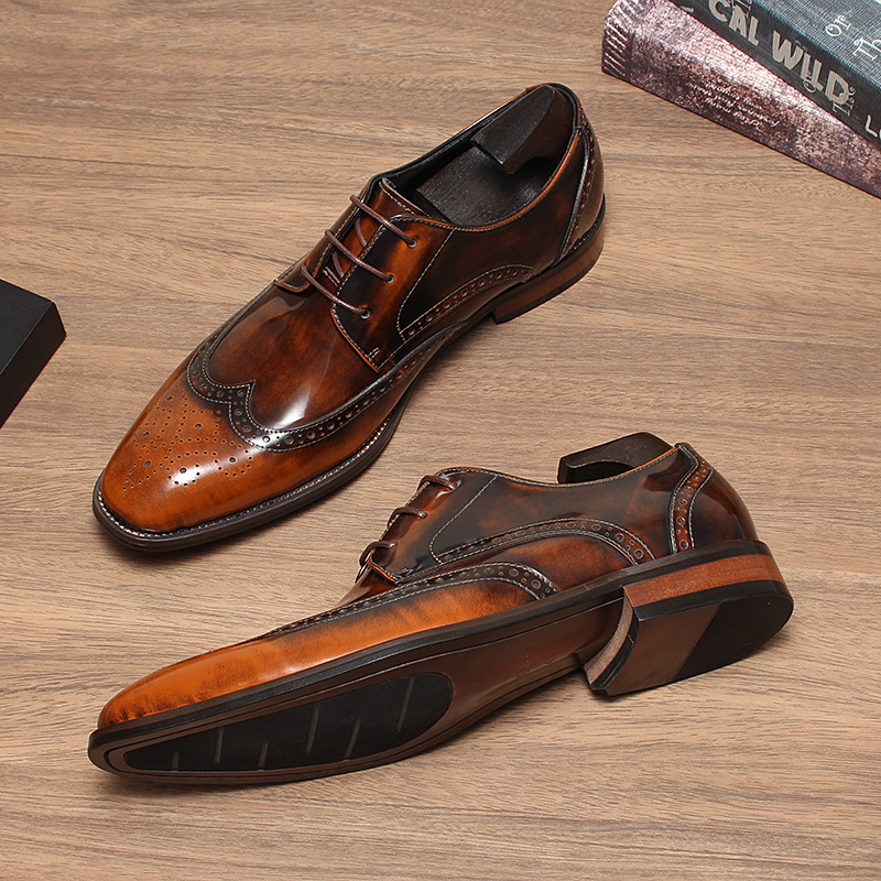 Giày Derby nam da bò cao cấp thêu hoa văn Brogue — Màu nâu, Xanh ngọc lam, màu đen