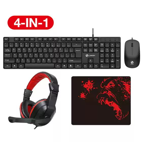 4in1 Set T15 Business Office Keyboard and Mouse Set USB Wired Mouse Keyboard Cross-Border Amazon