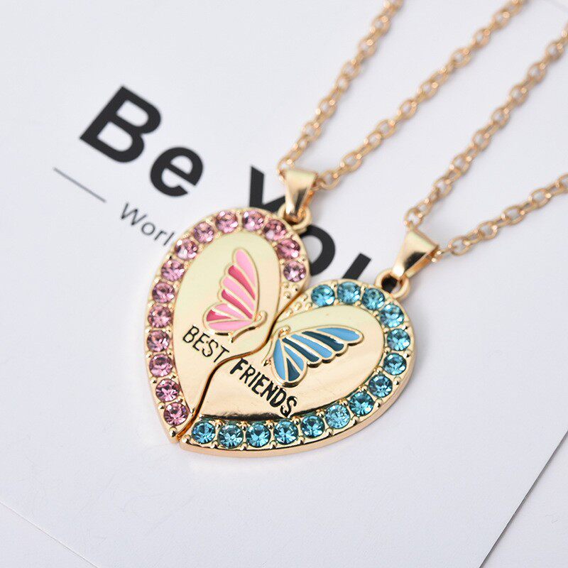 欧美饰品 BEST FRIENDS心型方块吊坠 闺蜜吊坠心形项链