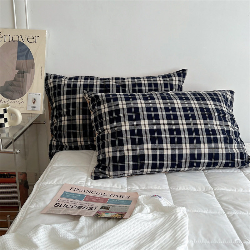 Unprinted Japanese Good Cotton Pillowcase Single Double Plaid Pillowcase Solid Color Plaid Washed Cotton Pillowcase