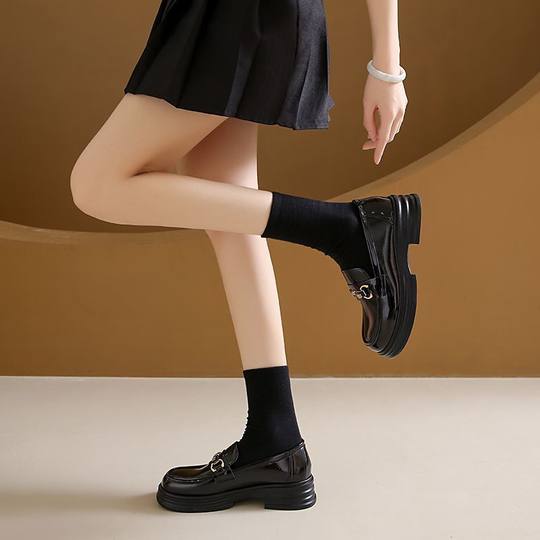 Thick-Soled Loafers New Style Slip-On Women's Shoes 2025 Leather Shoes Fashionable Spring British Soft-Soled Shoes Casual Shoes for Women