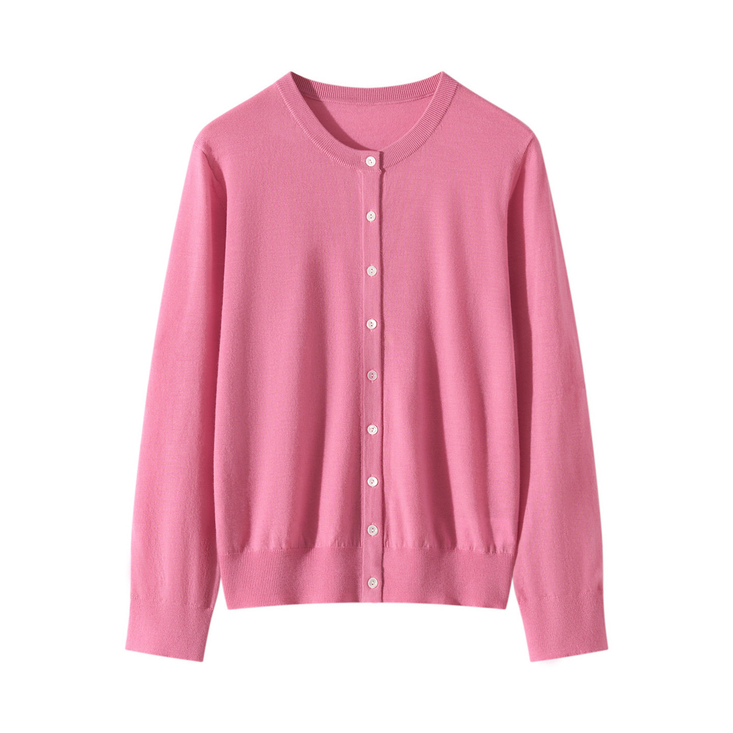 美丽诺精纺超细丝光羊毛衫女春秋薄款开衫圆领宽松外搭毛衣针织衫