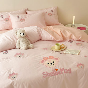 Category a Cute Cotton Four-Piece Set Shirley Rose Pure Cotton Girls Three-Piece Cartoon Quilt Cover Kidsren's Bedding Pink