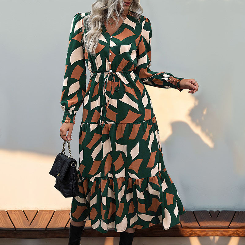 Womens Autumn Dress Irregular Pattern Printed Fabric Casual Style Wholesale Available OEM ODM service