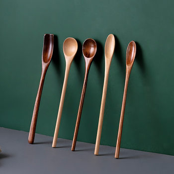 Long handle nanmu coffee spoon household milk tea mixing spoon sugar spoon wooden coffee bean spoon factory wholesale tea spoon