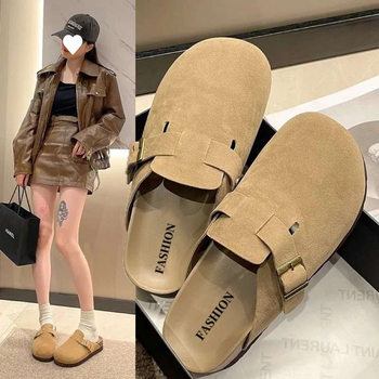Soft-Soled Comfortable Birkenstock Shoes for Women 2025 Versatile Flats-Soled Autumn and Winter Outer Wear Fashionable Home Toe-Cap Half Slippers
